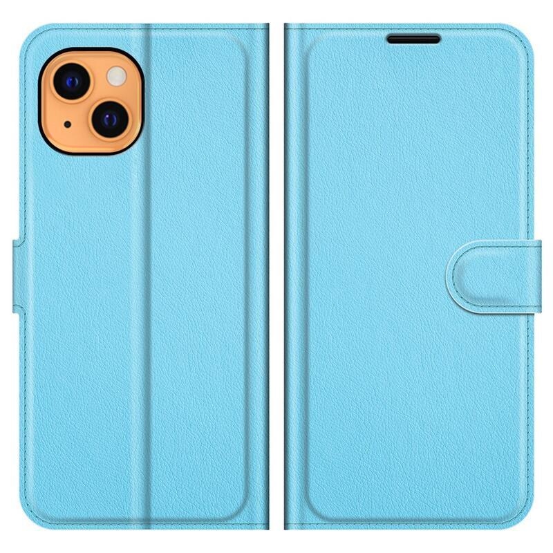 Litchi PU bőr pénztárca tok iPhone 13 6.1 készülékhez - kék