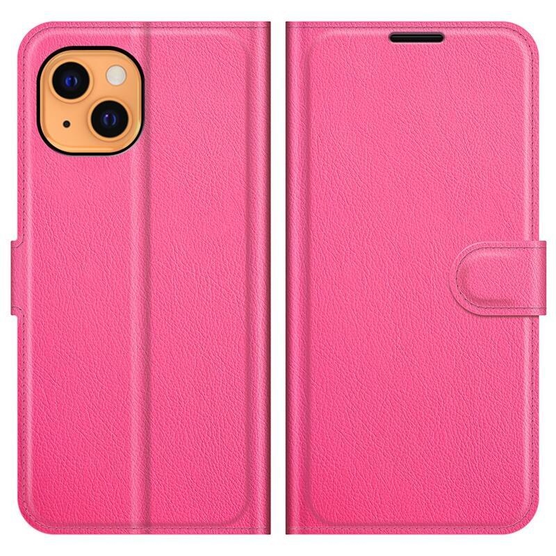 Litchi PU bőr pénztárca tok iPhone 13 6.1 - rózsaszín - rózsa