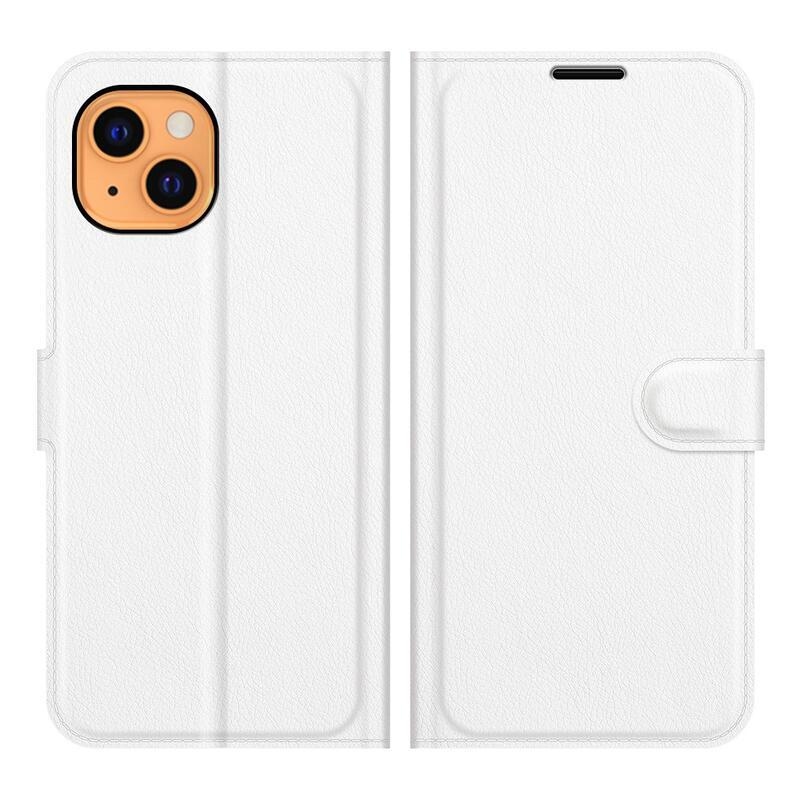 Litchi PU bőr pénztárca tok iPhone 13 mini 5.4 készülékhez - fehér