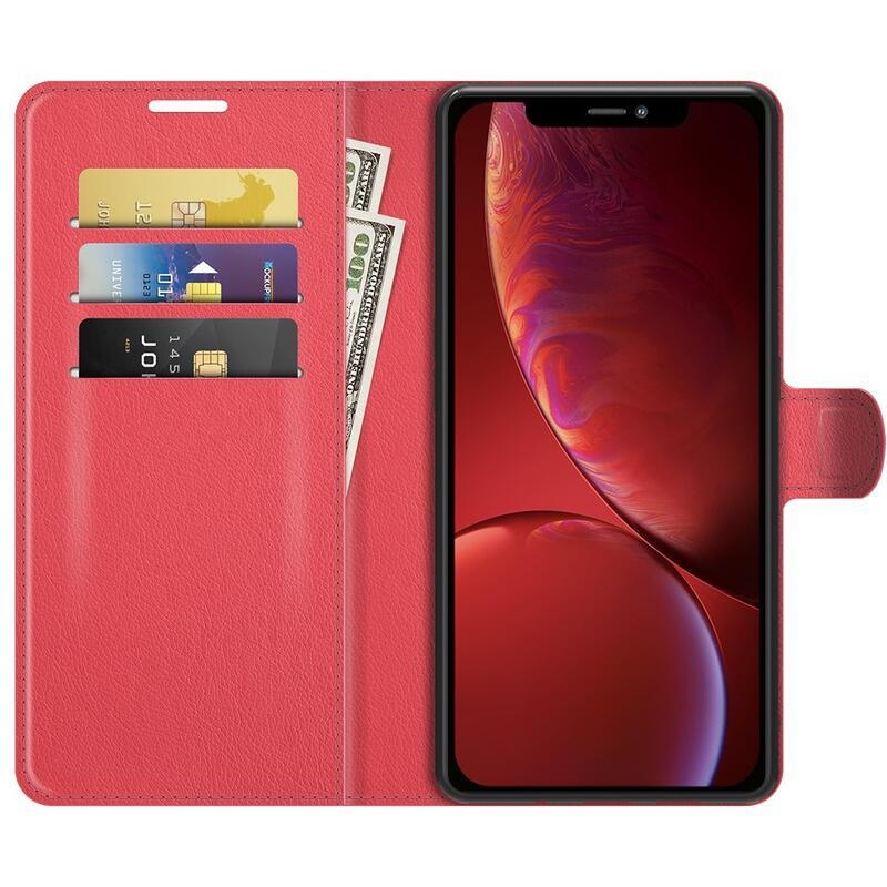 Litchi PU bőr pénztárca tok iPhone 13 mini 5.4 készülékhez - piros