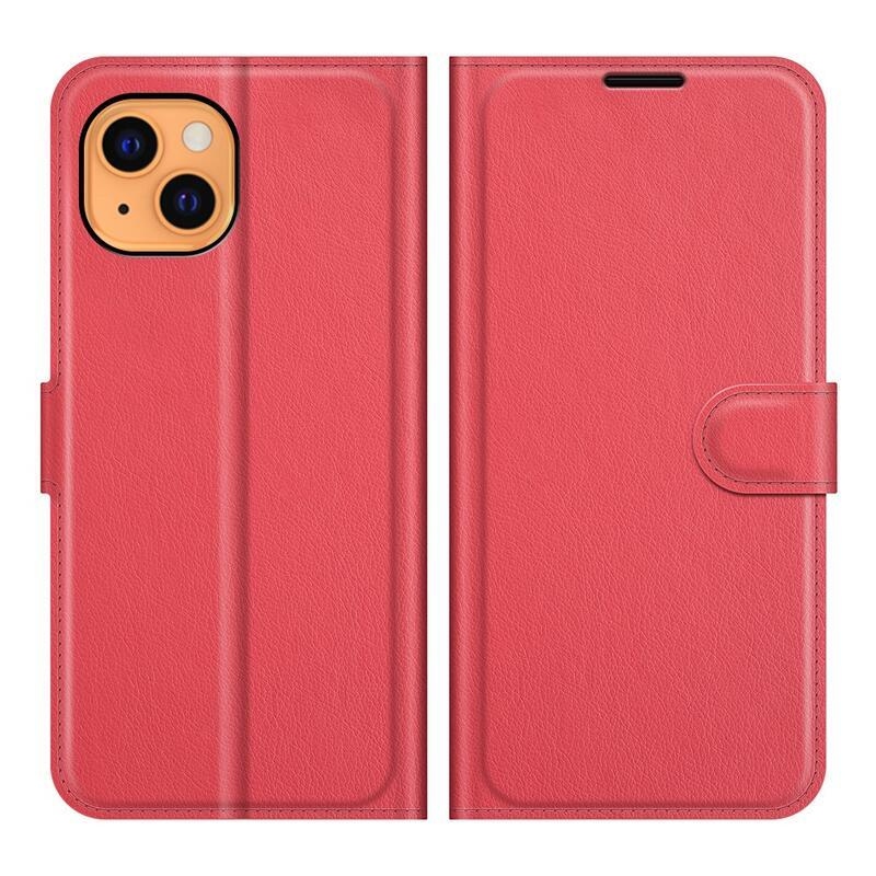Litchi PU bőr pénztárca tok iPhone 13 mini 5.4 készülékhez - piros