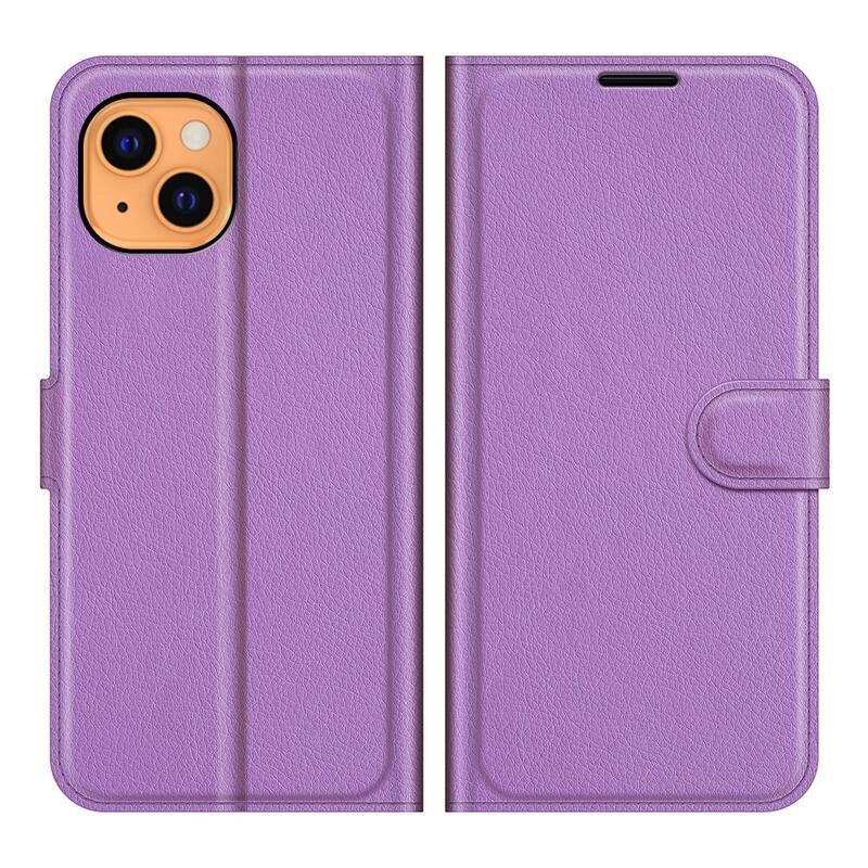 Litchi PU bőr pénztárca tok iPhone 13 mini 5.4 készülékhez - lila
