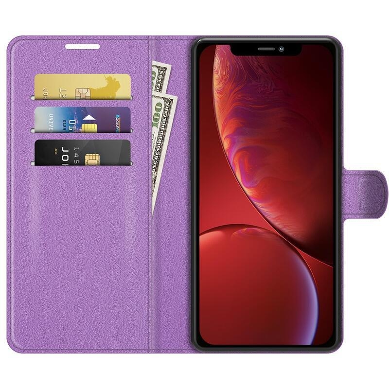 Litchi PU bőr pénztárca tok iPhone 13 mini 5.4 készülékhez - lila
