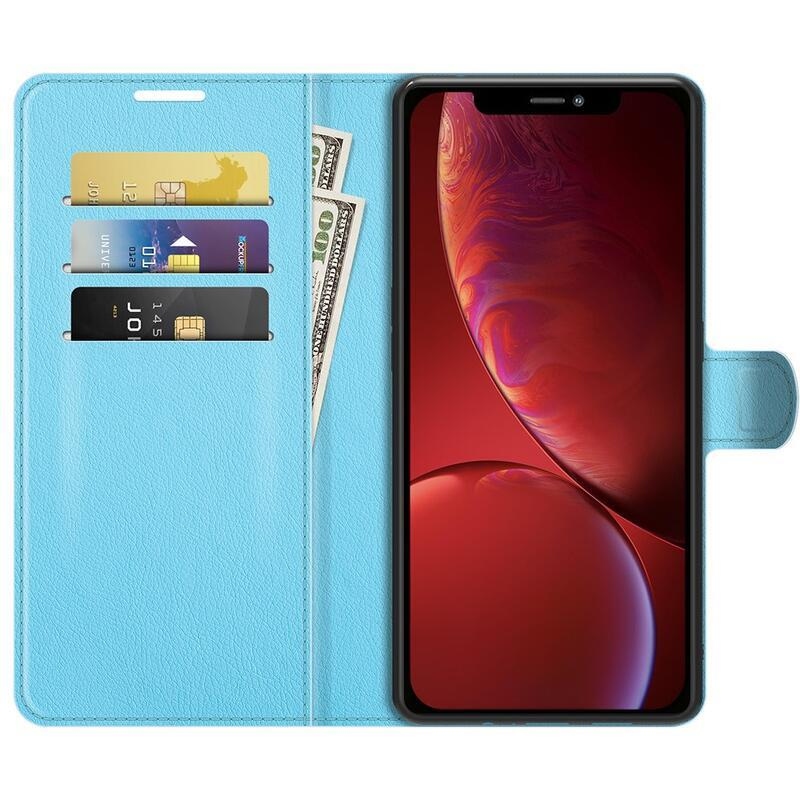 Litchi PU bőr pénztárca tok iPhone 13 mini 5.4 készülékhez - kék