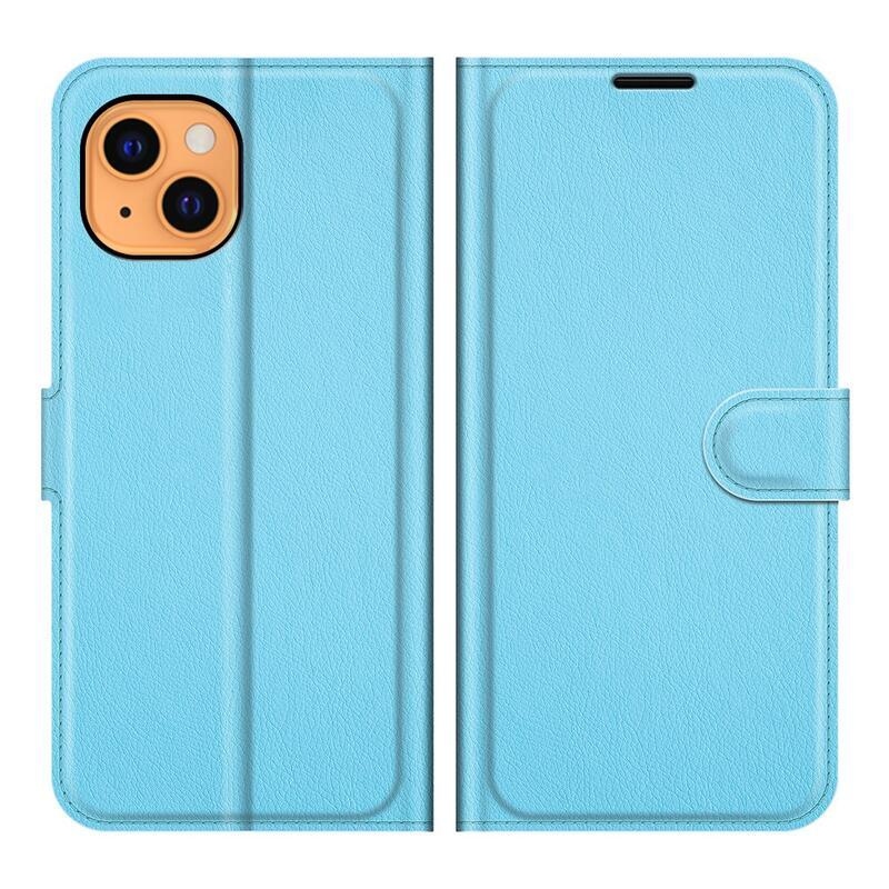 Litchi PU bőr pénztárca tok iPhone 13 mini 5.4 készülékhez - kék