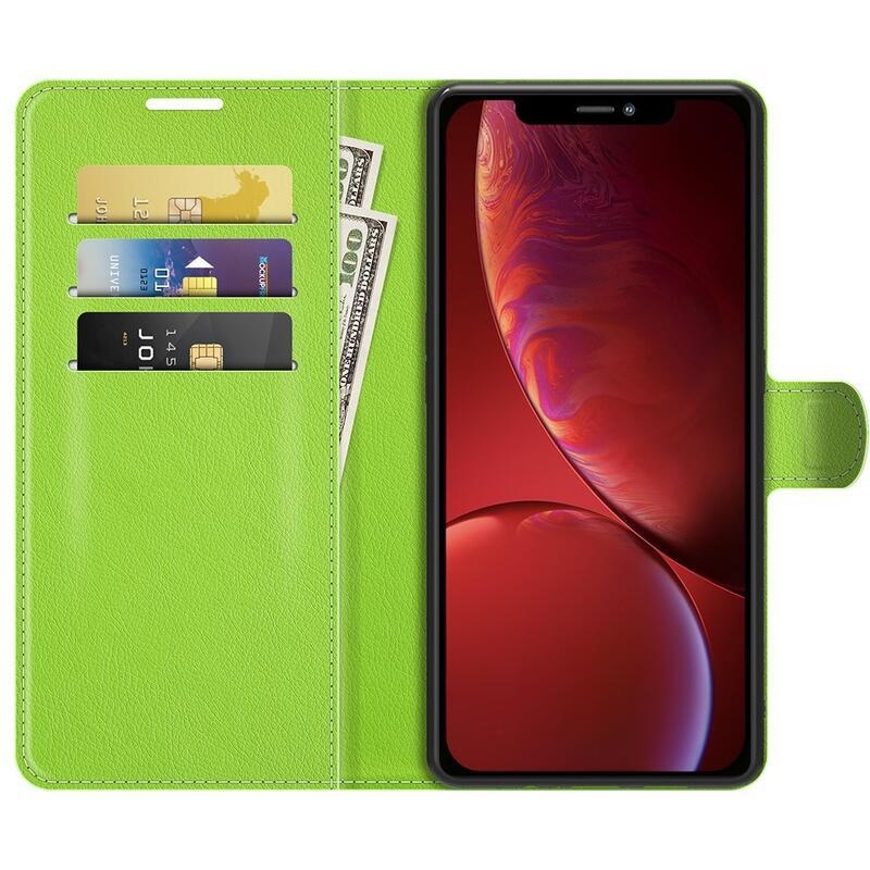 Litchi PU bőr pénztárca tok iPhone 13 mini 5.4 készülékhez - zöld