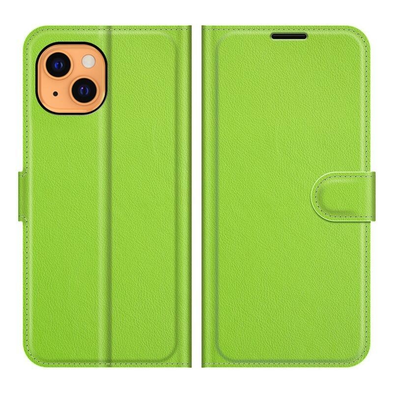 Litchi PU bőr pénztárca tok iPhone 13 mini 5.4 készülékhez - zöld