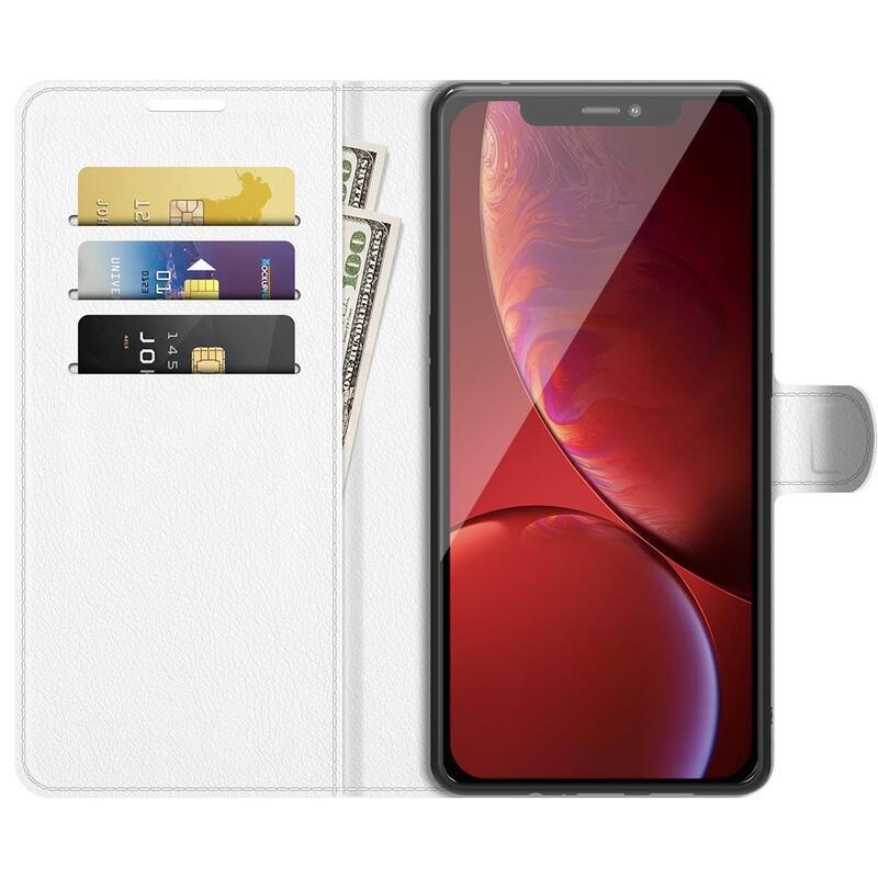 Litchi PU bőr pénztárca tok iPhone 13 Pro 6.1 készülékhez - fehér