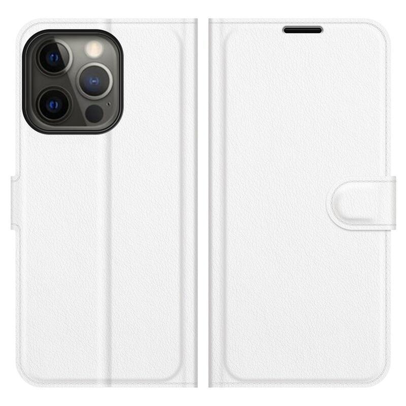 Litchi PU bőr pénztárca tok iPhone 13 Pro 6.1 készülékhez - fehér