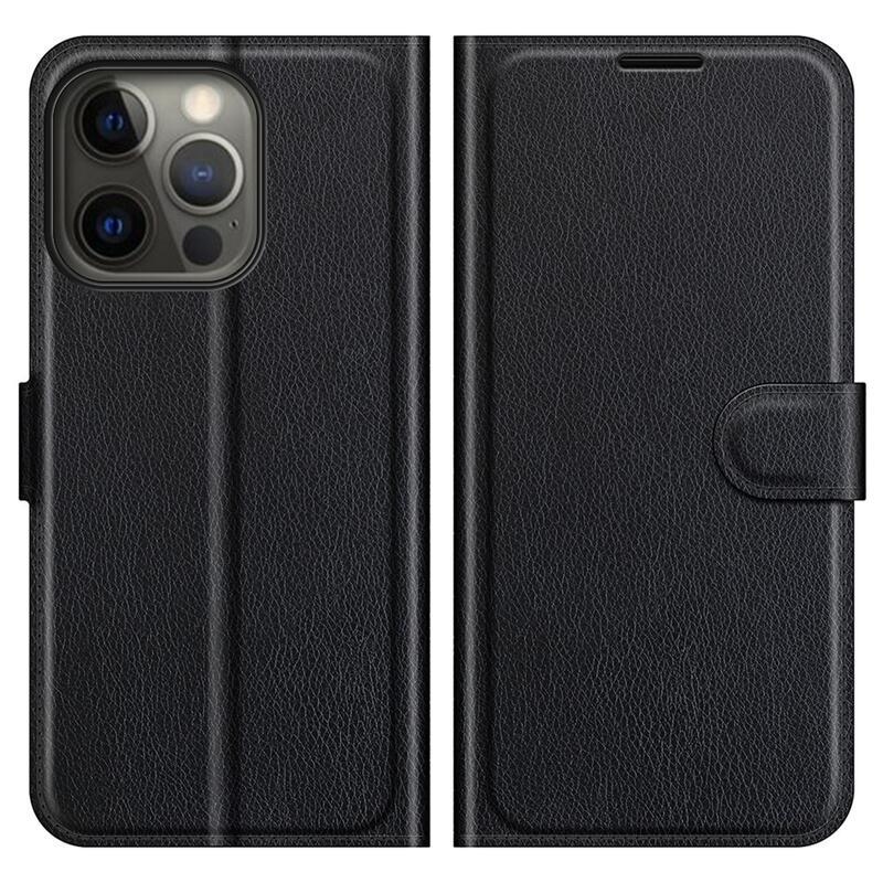 Litchi PU bőr pénztárca tok iPhone 13 Pro 6.1 készülékhez - fekete