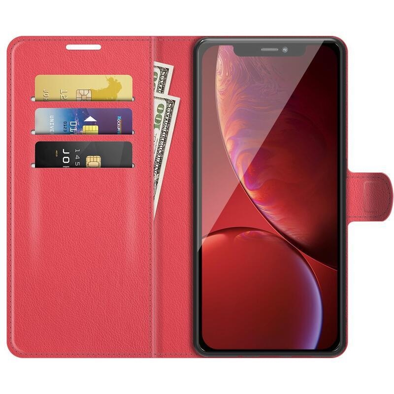 Litchi PU bőr pénztárca tok iPhone 13 Pro 6.1 készülékhez - piros