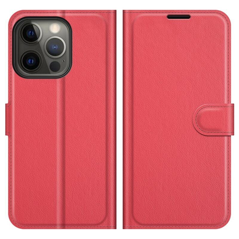 Litchi PU bőr pénztárca tok iPhone 13 Pro 6.1 készülékhez - piros