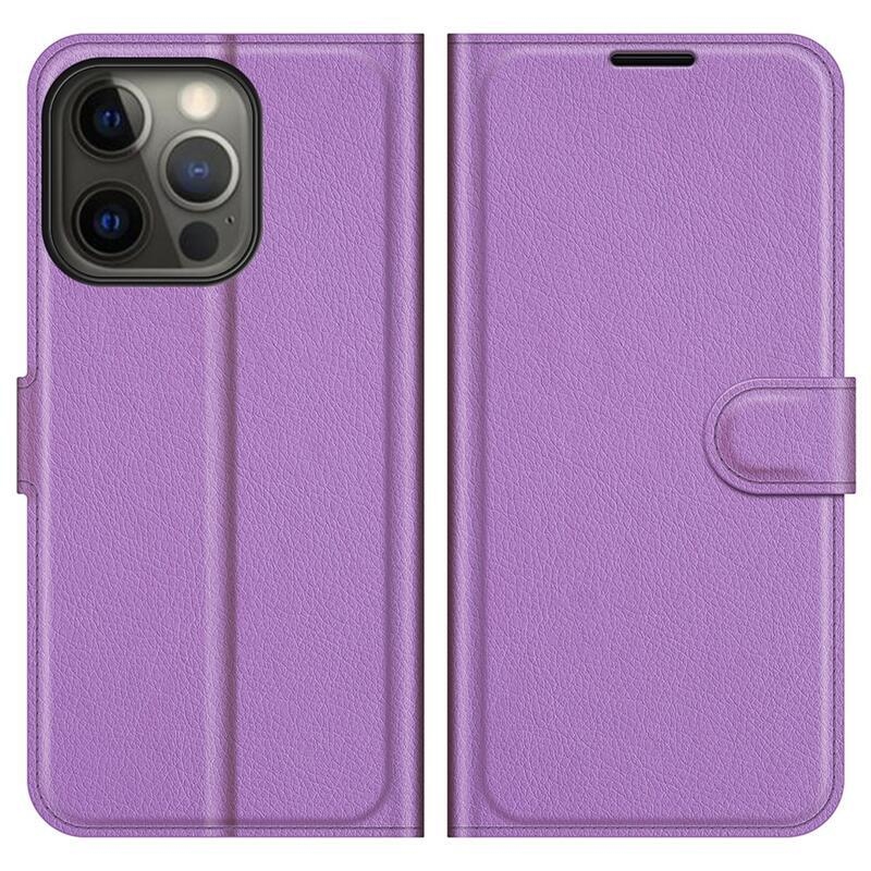 Litchi PU bőr pénztárca tok iPhone 13 Pro 6.1 készülékhez - lila