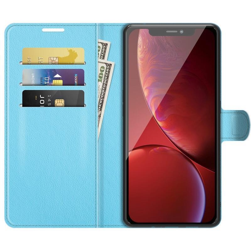 Litchi PU bőr pénztárca tok iPhone 13 Pro 6.1 készülékhez - kék