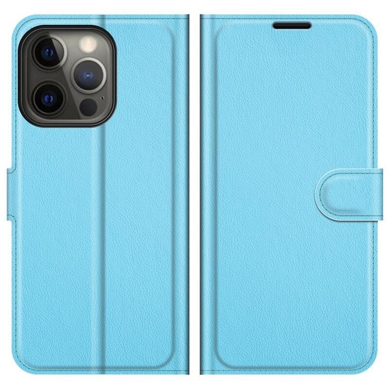 Litchi PU bőr pénztárca tok iPhone 13 Pro 6.1 készülékhez - kék