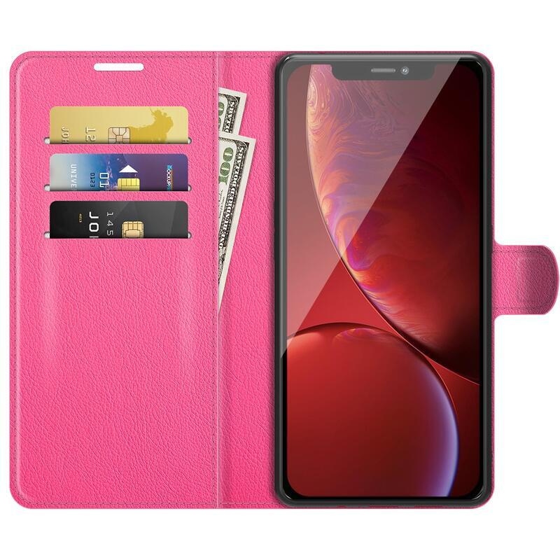 Litchi PU bőr pénztárca tok iPhone 13 Pro 6.1 - rózsaszín - rózsa