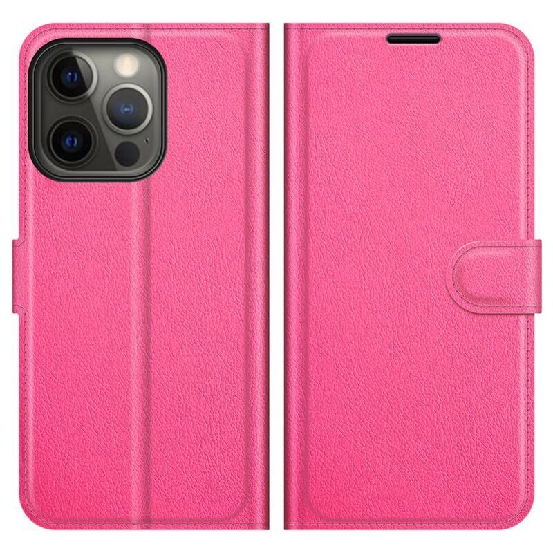 Litchi PU bőr pénztárca tok iPhone 13 Pro 6.1 - rózsaszín - rózsa