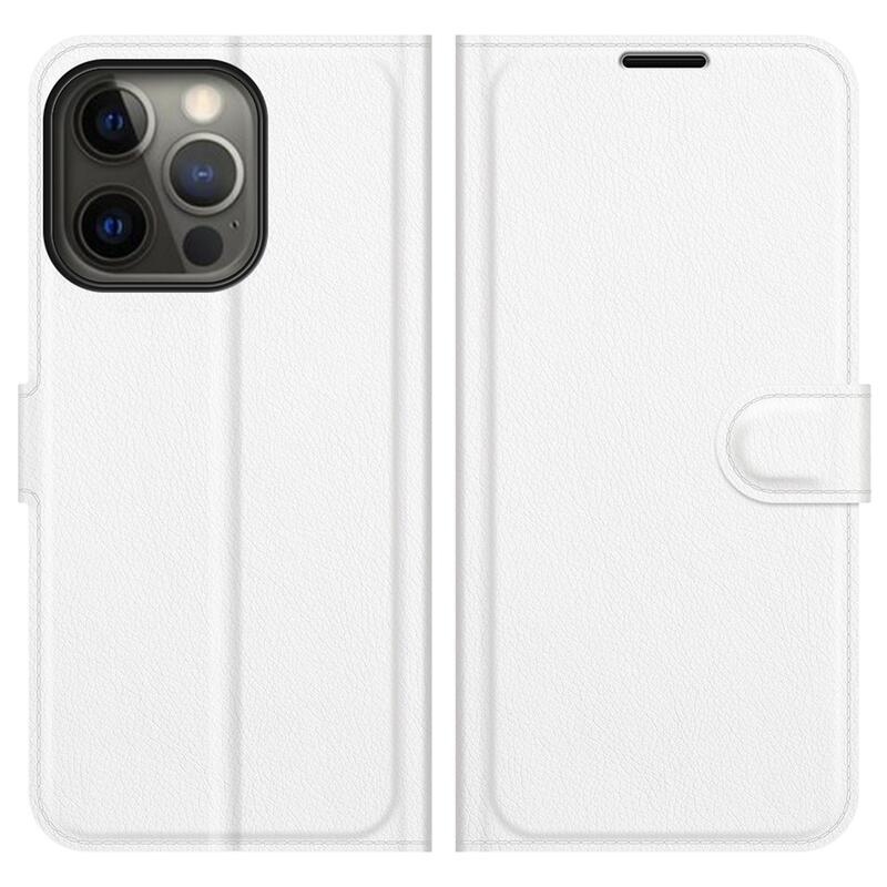Litchi PU bőr pénztárca tok iPhone 13 Pro Max 6.7 készülékhez - fehér