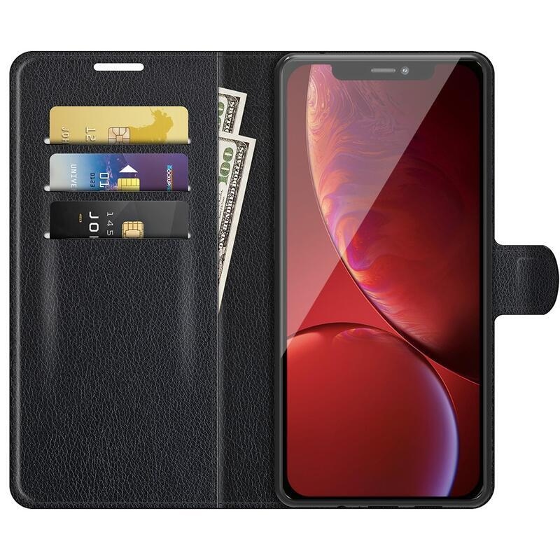 Litchi PU bőr pénztárca tok iPhone 13 Pro Max 6.7 készülékhez - fekete