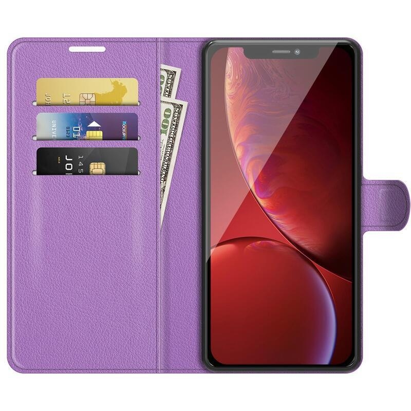Litchi PU bőr pénztárca tok iPhone 13 Pro Max 6.7 készülékhez - lila