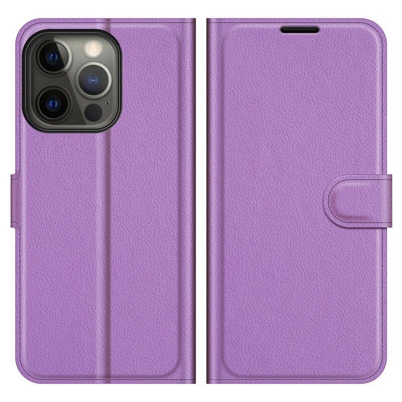 Litchi PU bőr pénztárca tok iPhone 13 Pro Max 6.7 készülékhez - lila