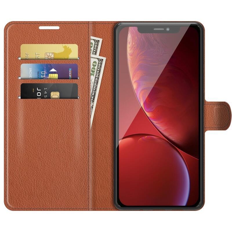 Litchi PU bőr pénztárca tok iPhone 13 Pro Max 6.7 készülékhez - barna