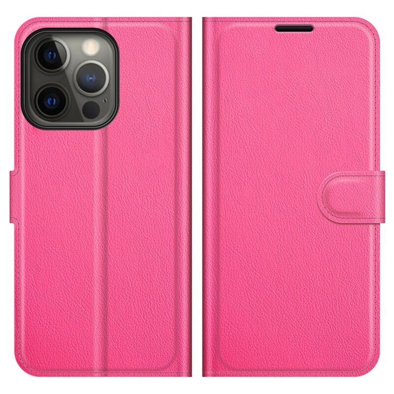 Litchi PU bőr pénztárca tok iPhone 13 Pro Max 6.7 - rózsaszín - rózsa