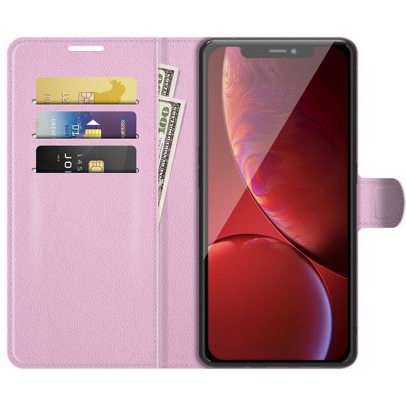 Litchi PU bőr pénztárca tok iPhone 13 Pro Max 6.7 készülékhez - rózsaszín