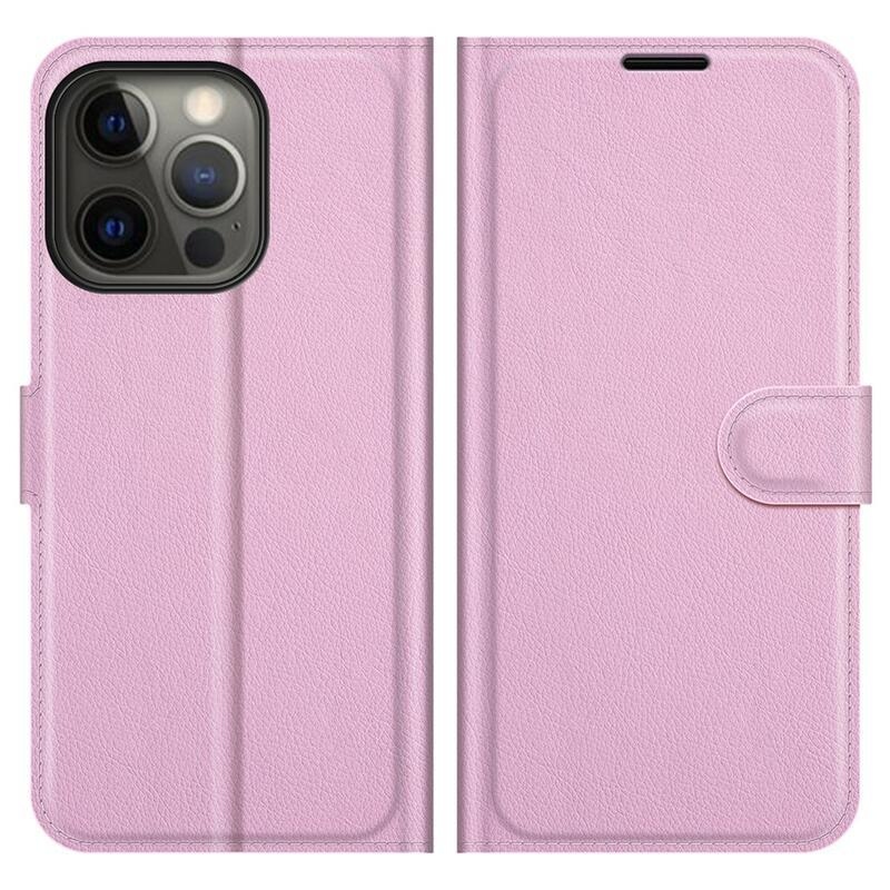 Litchi PU bőr pénztárca tok iPhone 13 Pro Max 6.7 készülékhez - rózsaszín
