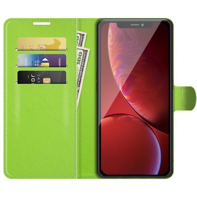 Litchi PU bőr pénztárca tok iPhone 13 Pro Max 6.7 készülékhez - zöld