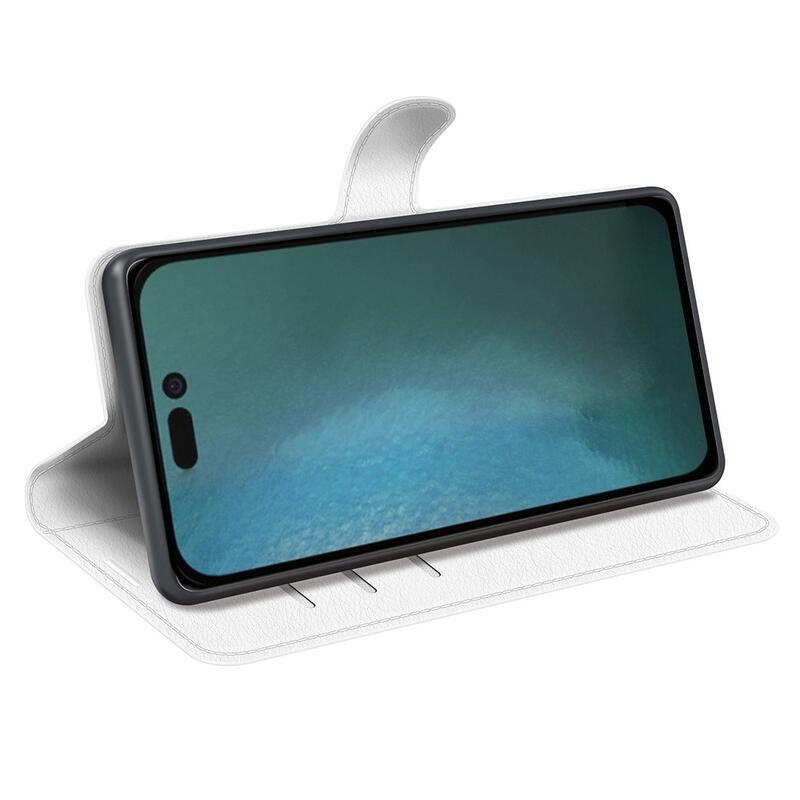 Litchi PU bőr pénztárca tok iPhone 14 6.1 készülékhez - fehér