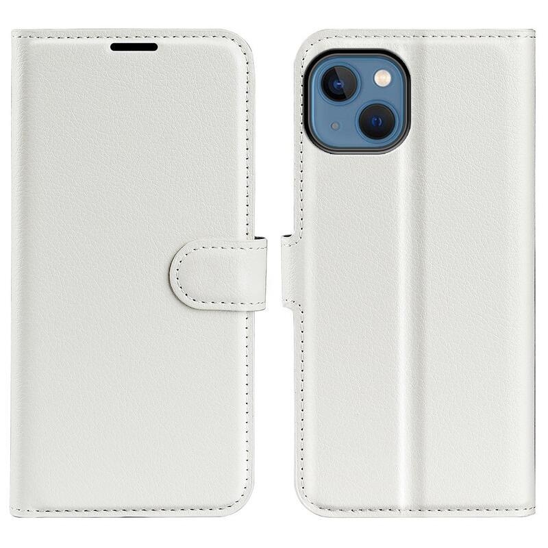 Litchi PU bőr pénztárca tok iPhone 14 6.1 készülékhez - fehér