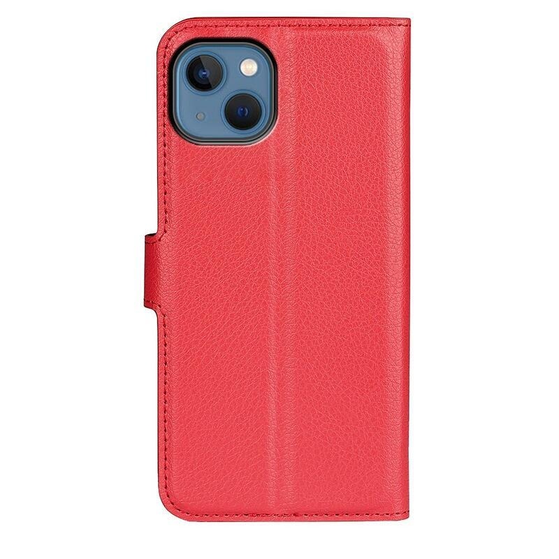 Litchi PU bőr pénztárca tok iPhone 14 6.1 készülékhez - piros