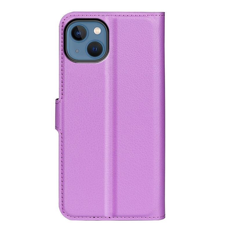 Litchi PU bőr pénztárca tok iPhone 14 6.1 készülékhez - lila