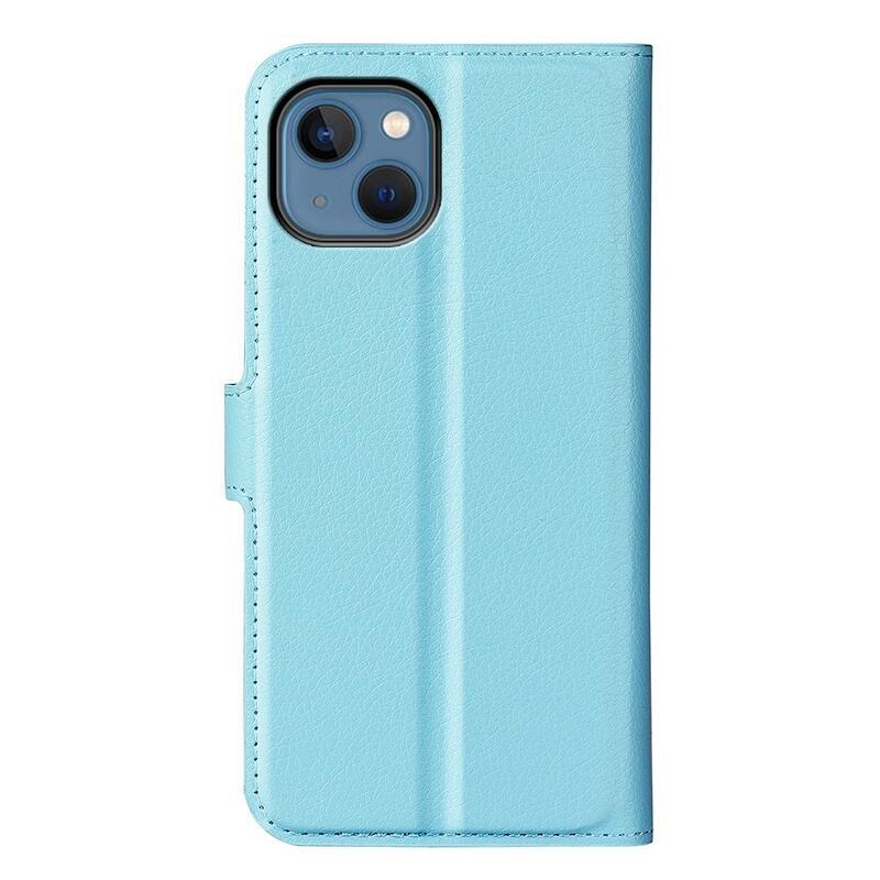 Litchi PU bőr pénztárca tok iPhone 14 6.1 készülékhez - kék