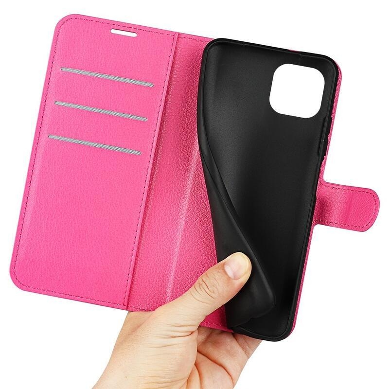 Litchi PU bőr pénztárca tok iPhone 14 6.1 - rózsaszín - rózsa