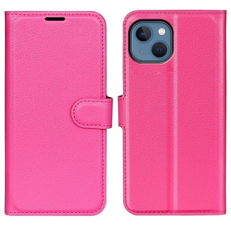 Litchi PU bőr pénztárca tok iPhone 14 6.1 - rózsaszín - rózsa