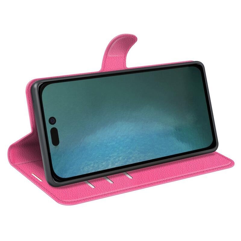 Litchi PU bőr pénztárca tok iPhone 14 6.1 - rózsaszín - rózsa
