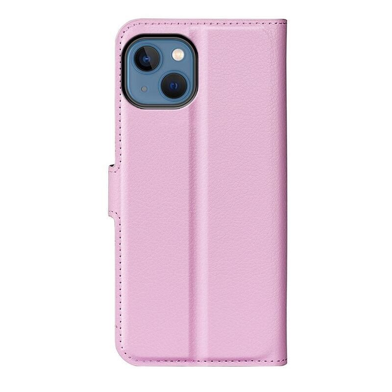 Litchi PU bőr pénztárca tok iPhone 14 6.1 - rózsaszín - rózsaszín