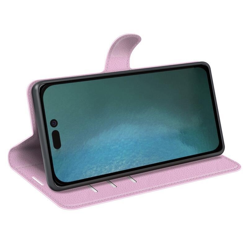 Litchi PU bőr pénztárca tok iPhone 14 6.1 - rózsaszín - rózsaszín