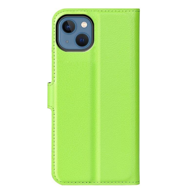 Litchi PU bőr pénztárca tok iPhone 14 6.1 készülékhez - zöld