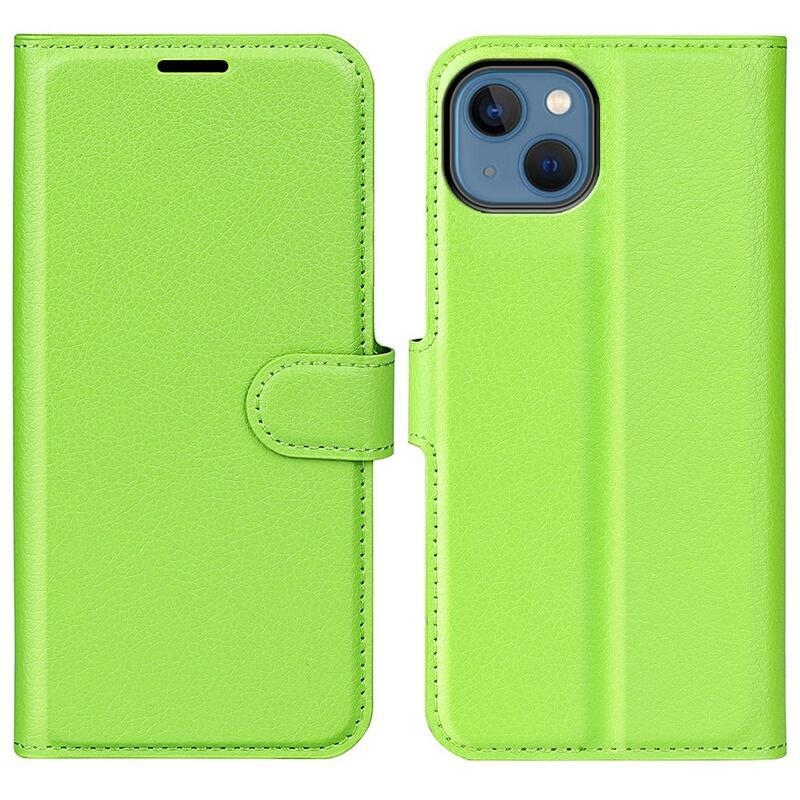 Litchi PU bőr pénztárca tok iPhone 14 6.1 készülékhez - zöld