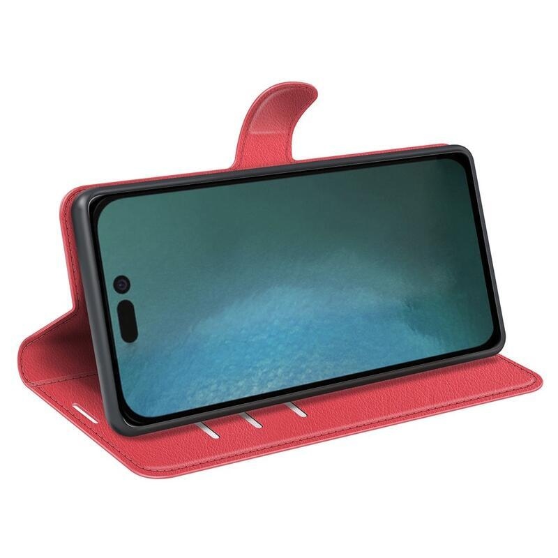 Litchi PU bőr pénztárca tok iPhone 14 Pro 6.1 készülékhez - piros
