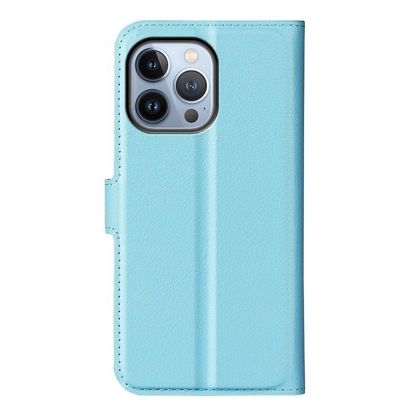 Litchi PU bőr pénztárca tok iPhone 14 Pro 6.1 készülékhez - kék