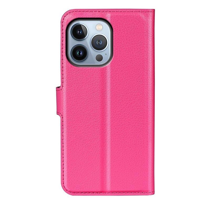 Litchi PU bőr pénztárca tok iPhone 14 Pro 6.1 - rózsaszín - rózsa