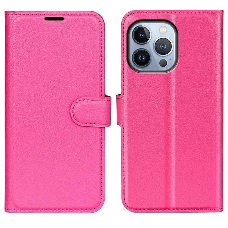 Litchi PU bőr pénztárca tok iPhone 14 Pro 6.1 - rózsaszín - rózsa
