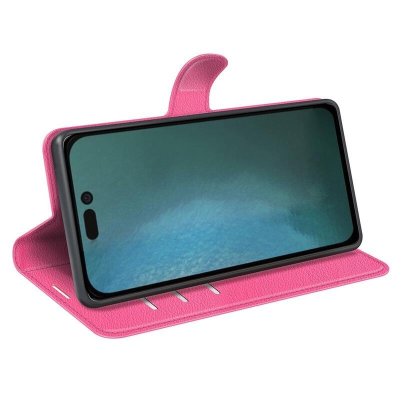 Litchi PU bőr pénztárca tok iPhone 14 Pro 6.1 - rózsaszín - rózsa