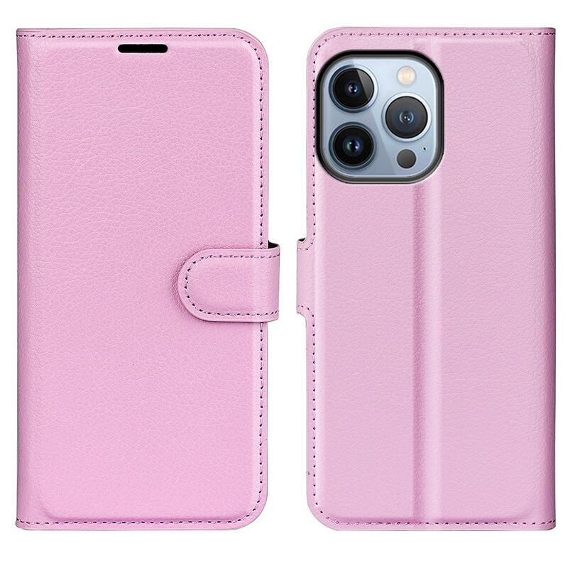 Litchi PU bőr pénztárca tok iPhone 14 Pro 6.1 készülékhez - rózsaszín