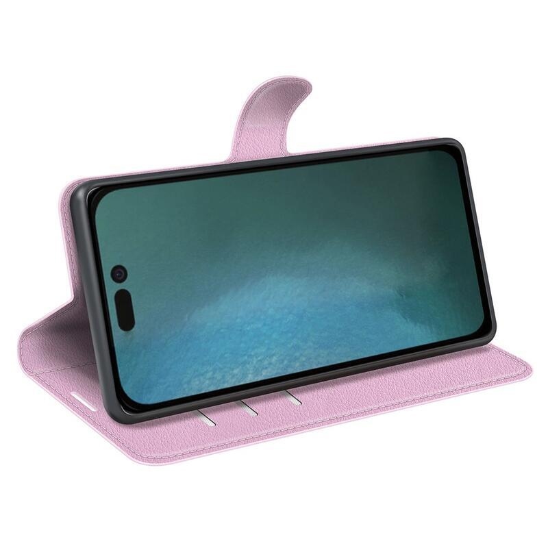 Litchi PU bőr pénztárca tok iPhone 14 Pro 6.1 készülékhez - rózsaszín