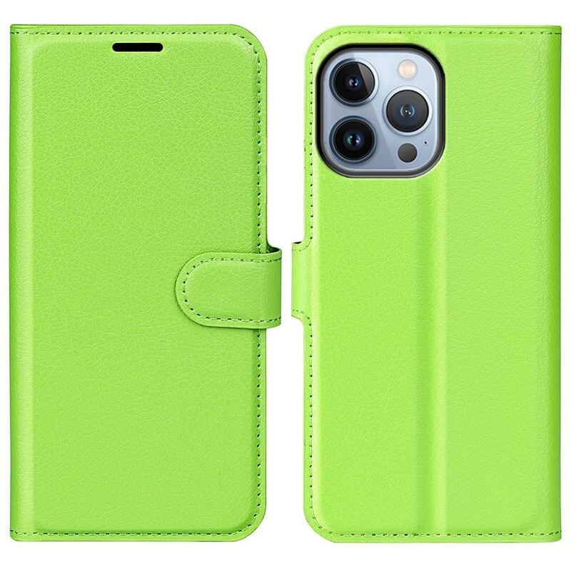 Litchi PU bőr pénztárca tok iPhone 14 Pro 6.1 készülékhez - zöld